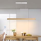 LED Pendelleuchte esstisch holz Dimmbar, Moderne Hängelampe mit Fernbedienung, Linear Design...