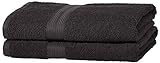 Amazon Basics Handtuch-Set, ausbleichsicher, 2 Badetücher, schwarz, 100 Prozent Baumwolle 500g/m²