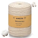 HOVIBU Premium Makramee Garn Beige, 3mm x 300m Makramee Baumwollgarn, Baumwollkordel Natur, Baumwoll...