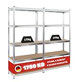 PROREGAL 2X Schwerlastregal Gorilla | HxBxT 180x90x40cm | Fachlast 175kg | Verzinkt | Garagenregal...