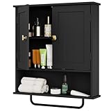 RRX Badezimmerschrank, Hängeschrank mit Handtuchhalter, 56x13x65cm Aufbewahrungsschrank über der...