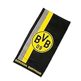 Borussia Dortmund Duschtuch mit Logo im Streifenmuster, Baumwolle , Schwarz/Gelb, 70 x 140 cm