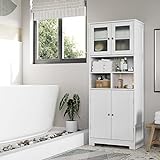 HOCSOK Badezimmerschrank Badschrank mit offenem Fach und 4 Türen Küchenschrank aus Holz mit...