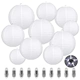 LIHAO 10er weiße Papier Laterne Lampions rund Lampenschirm mit 10 Pcs Weiß Mini LED-Ballons...