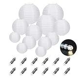 FullBerg ® 12er Weiß Papier Lampions (Verschiedene Größen) mit 12er Warmweiße Mini LED-Ballons...