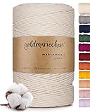 goldmariechen Premium Makramee Garn (Naturell) | 3mm x 200m | 100% Baumwolle | plastikfreie...