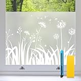 Zindoo Fensterfolie Blickdicht Löwenzahn Sichtschutzfolie Fenster Statische ohne Klebstoff...