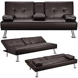 Yaheetech 3er-Sofa Schlafsofa Couch mit Tassenhalter Gästebett, Rückenlehne neigbar...