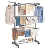 SONGMICS Wäscheständer, Standtrockner 4 Ebenen, Flügelwäscheständer, klappbare Flügel, mit...
