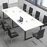 CCUKTFN Großer Konferenztisch, Moderner Besprechungstisch mit Kabelkanal und Schwarzem Metallrahmen...