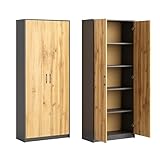 Home Collective Schrank Mehrzweckschrank Aktenschrank Hochschrank mit 5 Fächern 2 Türen 74x35x180...