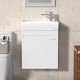 Waschbecken mit Unterschrank 40 cm – Platzsparender Waschtisch mit Tür, Wandmontage & Vormontiert...
