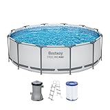 Bestway Steel Pro MAX Frame Pool-Set mit Filterpumpe Ø 366 x 100 cm, lichtgrau,...