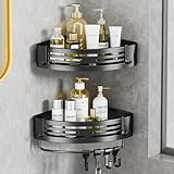 Duschregal Ohne Bohren Badezimmer Regal für Aufbewahrung Shampoo und Duschgel, Schwarz Duschablage...