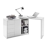 Robas Lund Schreibtisch Weiß Hochglanz Computertisch Bürmöbel mit Schwenkbarer Schreibtischplatte