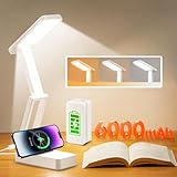 6000mAh Akku Tischlampe Kabellos, 3 Farben+Dimmbar Schreibtischlampe Kinder, Faltbar+Tragbar Led...