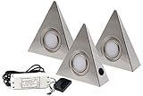 vislux 3er Set LED Dreieckleuchte Unterbauleuchte Küchenleuchte EDELSTAHL 3x3W Warmweiß 3000K mit...