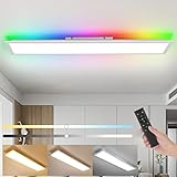 Dimmbar LED Deckenleuchte Panel 120x30 cm mit Fernbedienung, 40W Deckenpanel Lampe Flach,RGB...
