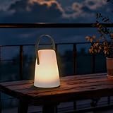 Spetebo LED Tischlampe für Außen mit Lederband konisch - 14 x 10 cm - Garten Tischleuchte mit...