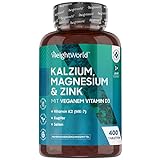 Kalzium, Magnesium & Zink - 400 Tabletten - Mit Vitamin D3, K2, Selen, Mangan, Bor - Geprüfte,...