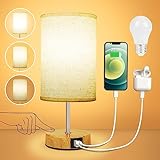 Suright Nachttischlampe Touch Dimmbar mit USB A+C Ladeanschlüssen, Lampenschirm aus Leinenstoff,...