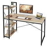 Bestier Computertisch mit Ablagefächern Schreibtisch Kleiner mit Regalen 140CM Umkehrbarer...