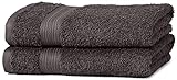 Amazon Basics Handtuch-Set, ausbleichsicher, 2 Handtücher, Schwarz, 100% Baumwolle 500g/m²