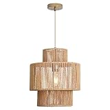 FORCOSO Hängelampe Rattan, Pendelleuchte Esstisch Rattan, Deckenlampe Rattan Ø32 cm, Boho...