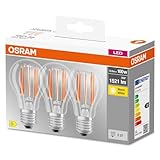 Osram LED BASE Classic A100, klare Filament LED-Lampen aus Glas für E27 Sockel, Birnenform,...