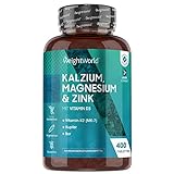 Kalzium, Magnesium & Zink - 400 Tabletten mit Vitamin D3, K2, Selen, Mangan, Bor - Geprüfte,...