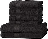 Amazon Basics Handtuch-Set, ausbleichsicher, 2 Badetücher und 4 Handtücher, schwarz, 100 Prozent...