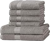 Amazon Basics Handtuch-Set, ausbleichsicher, 2 Badetücher und 4 Handtücher, Grau, 100% Baumwolle...