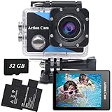 Nvgfelis Action Cam FHD 1080P mit 32GB Speicherkarte, Unterwasserkamera...