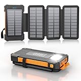 Solar Powerbank 26800 mAh mit 4 Solarpanel, Powerbank USB-C Schnellladung für iPhone Samsung und...