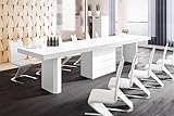 Design Konferenztisch Tisch HE-777 Weiß Hochglanz XXL ausziehbar 140 bis 332 cm