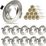 Allesgute 10er LED Einbaustrahler GU10 Set Einbaurahmen Rund Einbauleuchten 68mm Deckenspots...