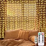 300 LED lichtervorhang 3x3m, USB lichterketten Vorhang mit Fernbedienung Timer Weihnachten LED...