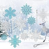 Yotako 40 Stück Schneeflocken Weihnachten Deko, 10cm/7.5cm/5cm Schneeflocke Kunststoff Ornamente...