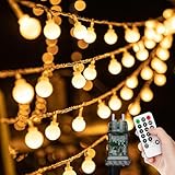 Lichterkette Außen Innen - 15M 100 LED Kugel Lichterkette, Outdoor Strom Lichterketten mit 8 Modi...