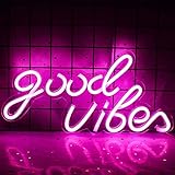 LUFEIS Good Vibes Neon LED Schild, LED Schriftzug Wand Personalisiert, USB-Betriebene, Neonlicht 3D...