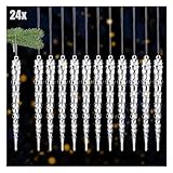 com-four® 24x Deko Anhänger Eiszapfen - Transparente 17,5 cm Eiszapfen-Anhänger mit...