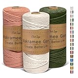 OurTop Premium Makramee Garn 3er Set, 3mm x 100m Macrame Cord Makramee Schnur Makramee Kordel, Garn...