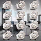 B.K.Licht - 12er Set LED Einbaustrahler 230V schwenkbar, flach, warmweiße Lichtfarbe, LED Spot,...