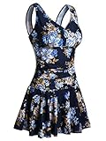 Summer Mae Damen Badekleid Plus Size Geblümt Figurformender Einteiler Badeanzug Swimsuit Marine...