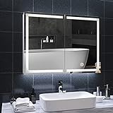DICTAC spiegelschrank Bad mit LED Beleuchtung und Steckdose doppelspiegel 80x13.5x60cm badschrank...