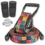 BUZZARD Patchwork - Nachhaltiges Slackline-Set 15 m mit Baumschutz 120 cm - Made...