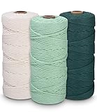 3 Stück Makramee Garn, 3mm x 100m Baumwollgarn, Baumwollkordel Natur, Baumwoll Bastelschnur, für...