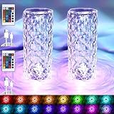 YeahBoom 2Pcs LED Kristall Diamant Tischlampe,2000mAH 16 Farben Touching Control Rose Crystal...