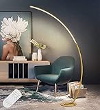 LED Bogenlampe Dimmbar Wohnzimmer Stehlampe Gold, Modern Stehleuchte aus Metall mit Fernbedienung,...