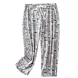 ENJOYNIGHT Damen Schlafanzughose 3/4 Lang Pyjamahose Baumwolle Nachtwäsche Schlafhose mit Kordelzug...
